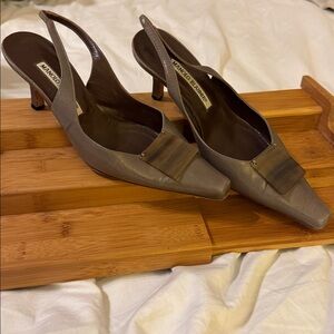 Manolo Blahnik Taupe Slingback Pumps
